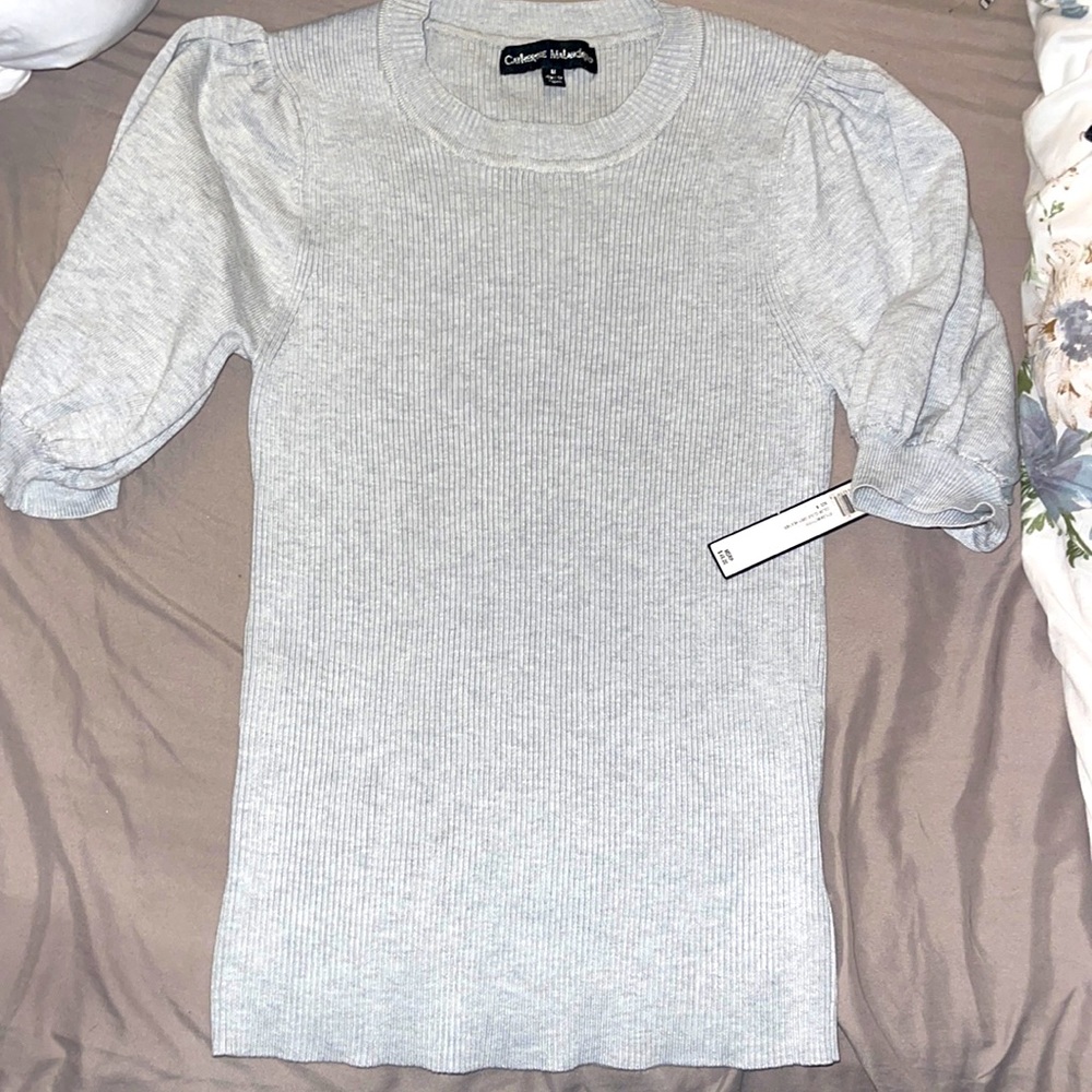 Catherine Malandrino light gray Ribbed half sleeve shirt- Offers accepted